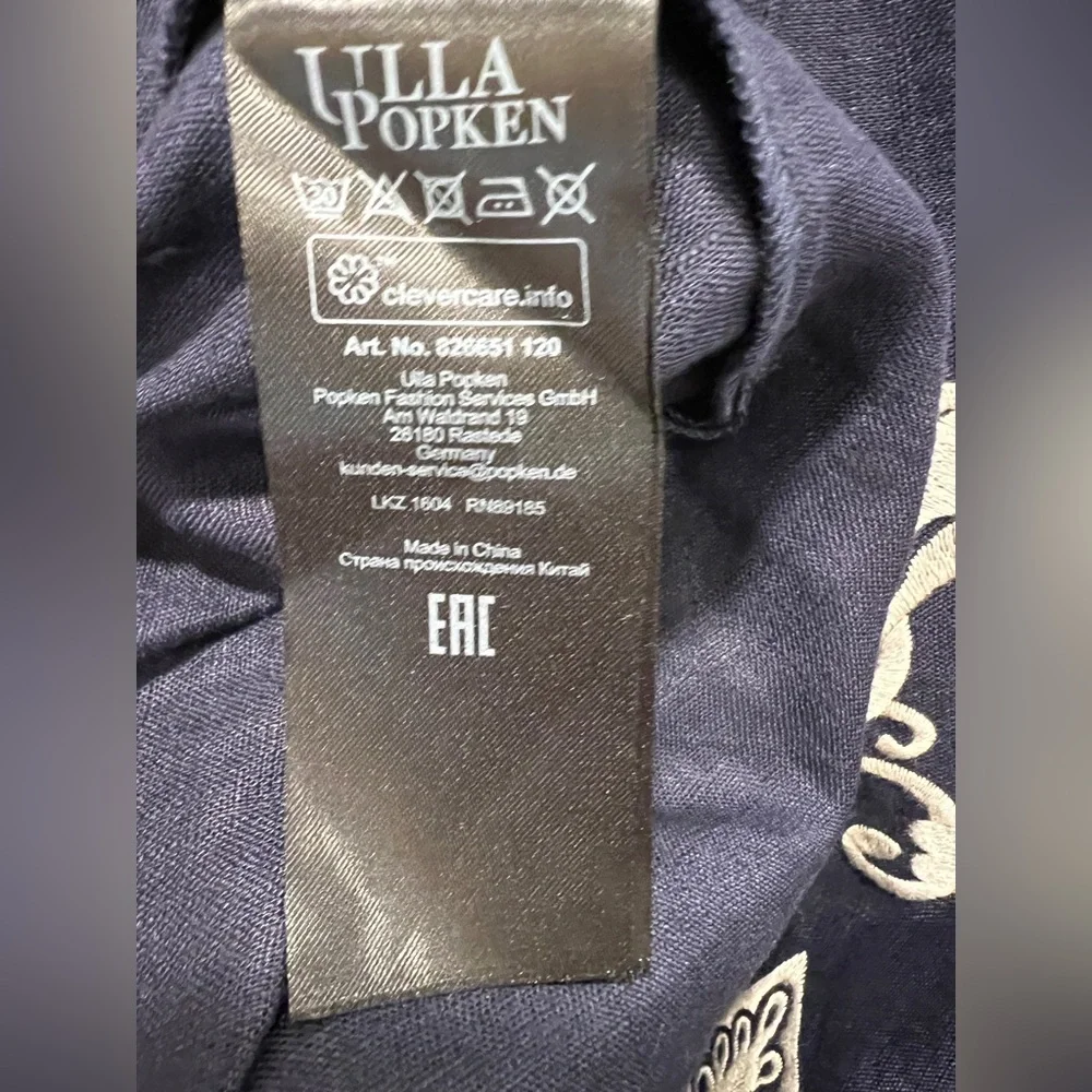 ULLA POPKEN DAMASK DETAIL SPLIT NECK SHORT SLEEVE DRESS, DARK MARINE, SIZE 20. - Picture 12 of 13